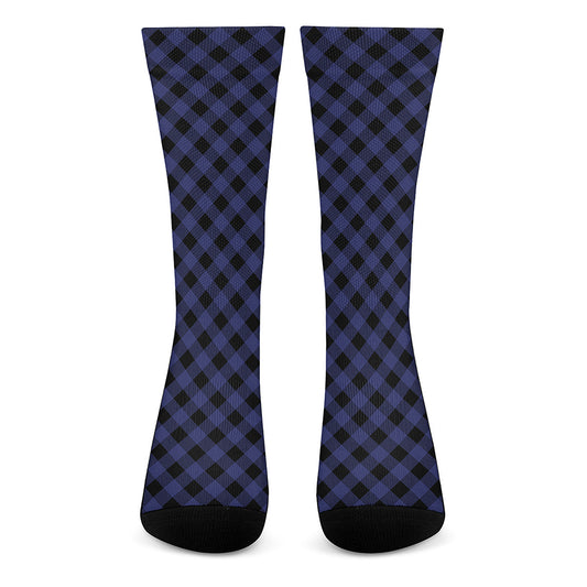 Navy And Black Buffalo Plaid Print Crew Socks