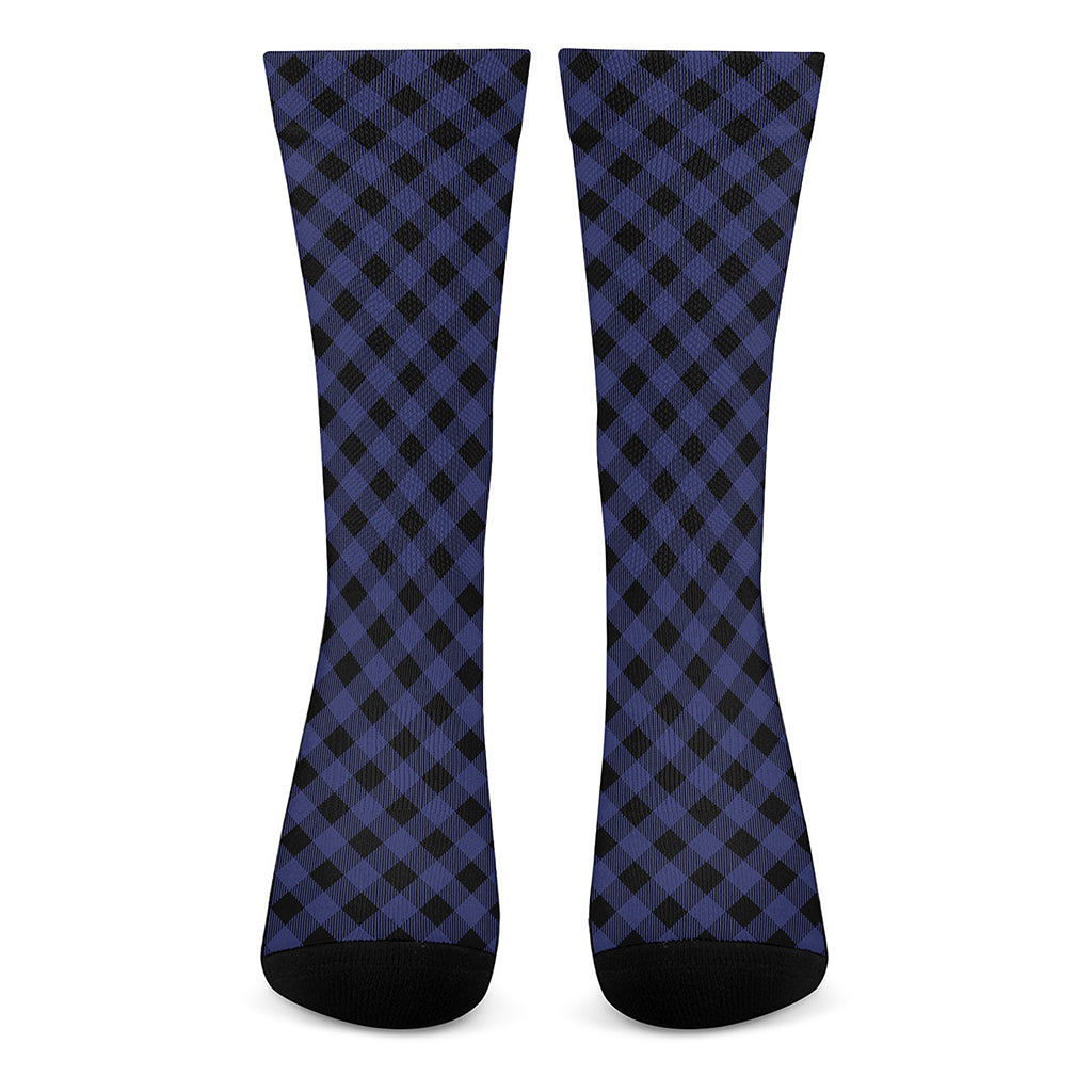 Navy And Black Buffalo Plaid Print Crew Socks