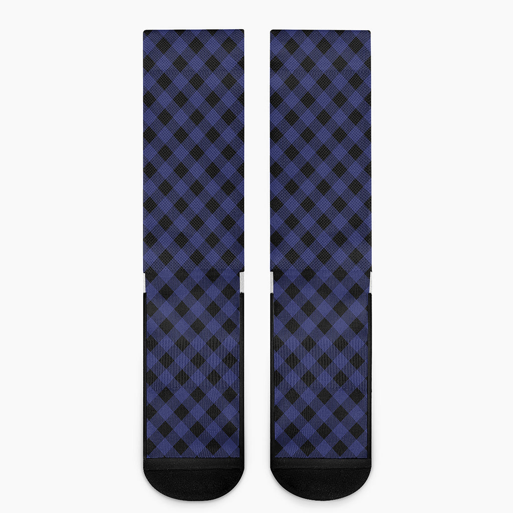 Navy And Black Buffalo Plaid Print Crew Socks