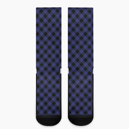 Navy And Black Buffalo Plaid Print Crew Socks