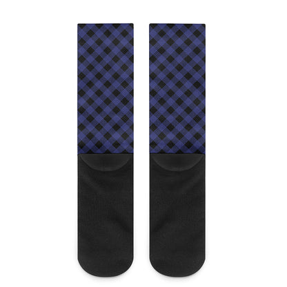 Navy And Black Buffalo Plaid Print Crew Socks