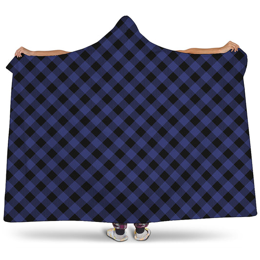Navy And Black Buffalo Plaid Print Hooded Blanket