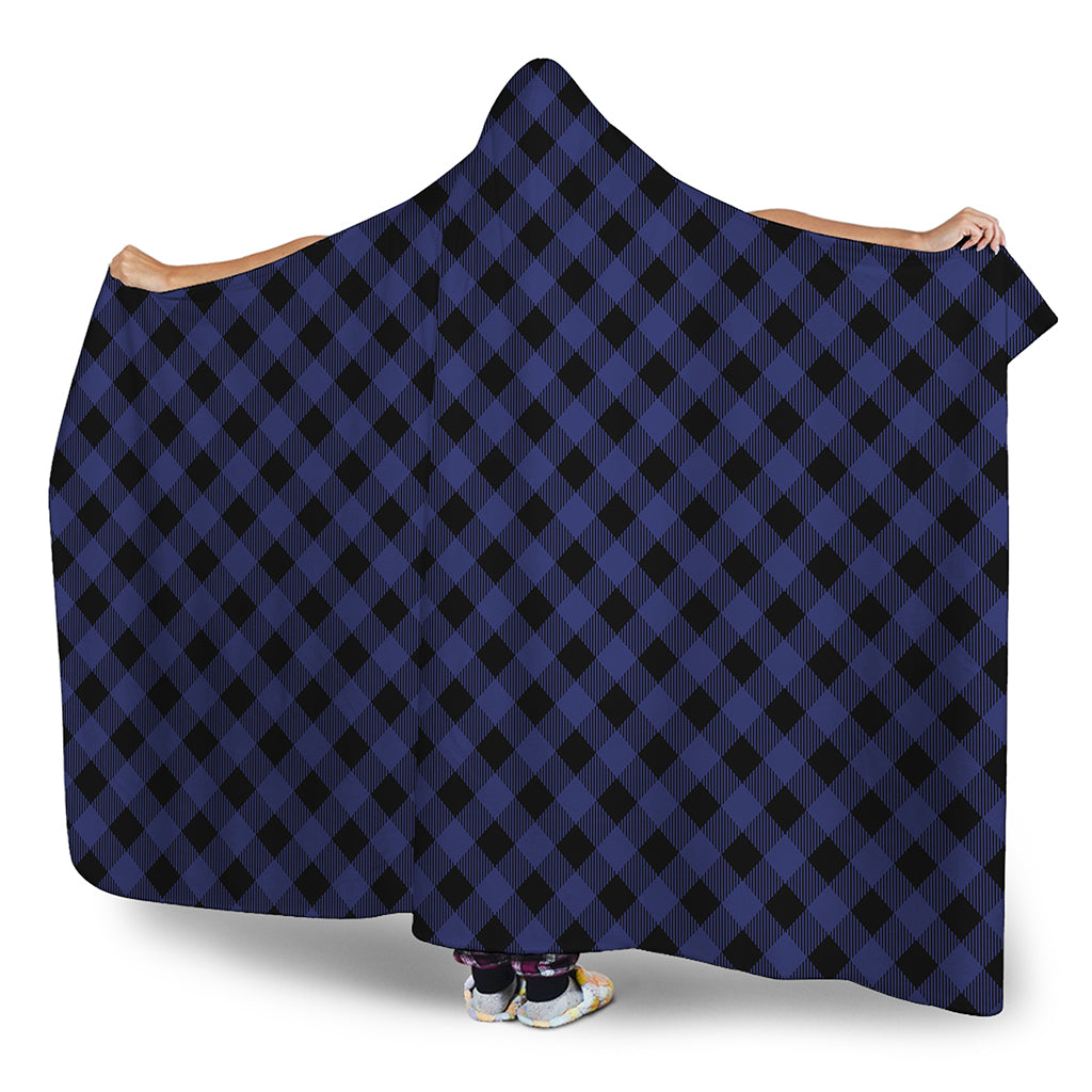 Navy And Black Buffalo Plaid Print Hooded Blanket