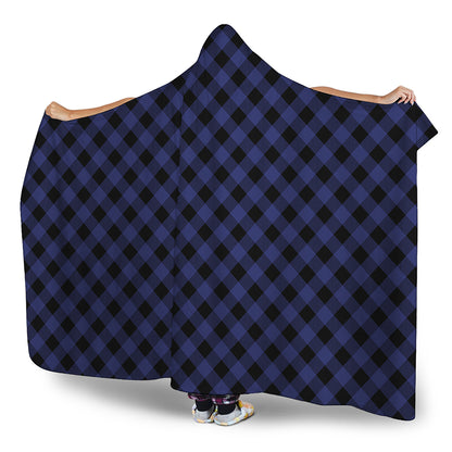 Navy And Black Buffalo Plaid Print Hooded Blanket