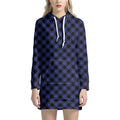Navy And Black Buffalo Plaid Print Pullover Hoodie Dress