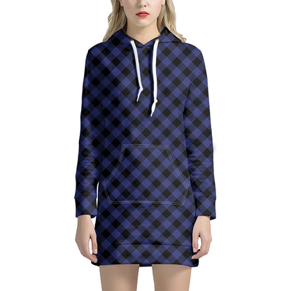 Navy And Black Buffalo Plaid Print Hoodie Dress