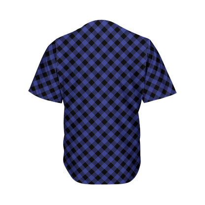 Navy And Black Buffalo Plaid Print Men's Baseball Jersey