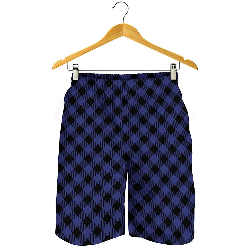 Navy And Black Buffalo Plaid Print Men's Shorts