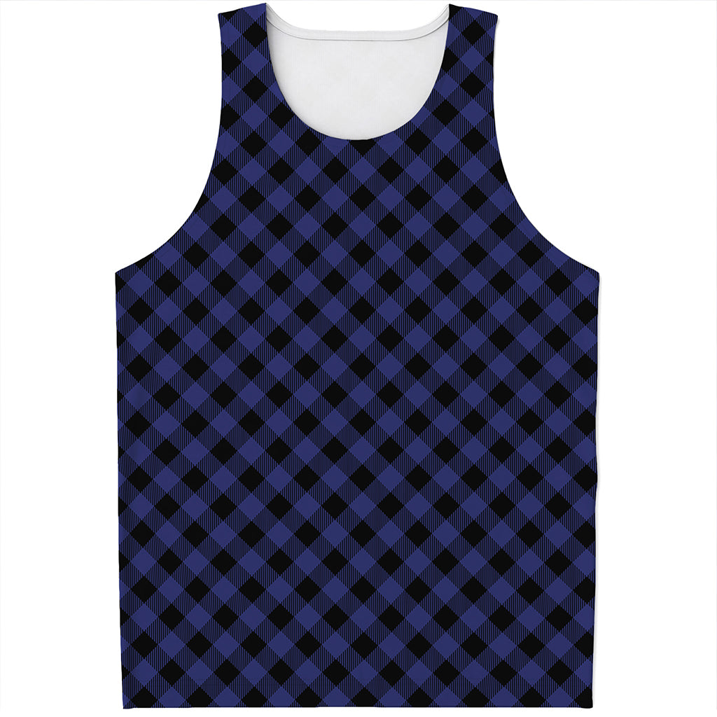 Navy And Black Buffalo Plaid Print Men's Tank Top