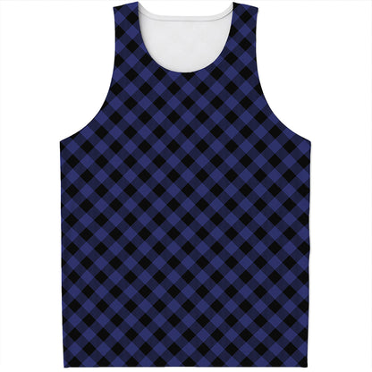 Navy And Black Buffalo Plaid Print Men's Tank Top