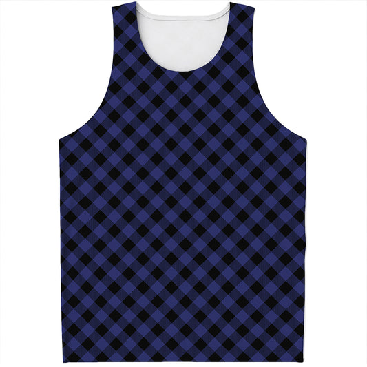 Navy And Black Buffalo Plaid Print Men's Tank Top