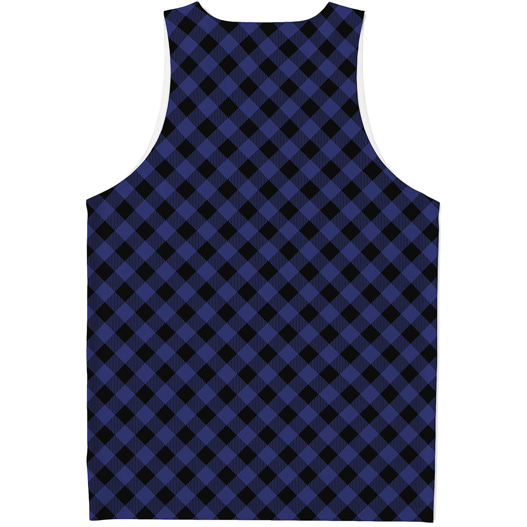 Navy And Black Buffalo Plaid Print Men's Tank Top