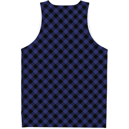 Navy And Black Buffalo Plaid Print Men's Tank Top