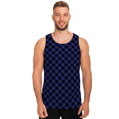 Navy And Black Buffalo Plaid Print Men's Tank Top