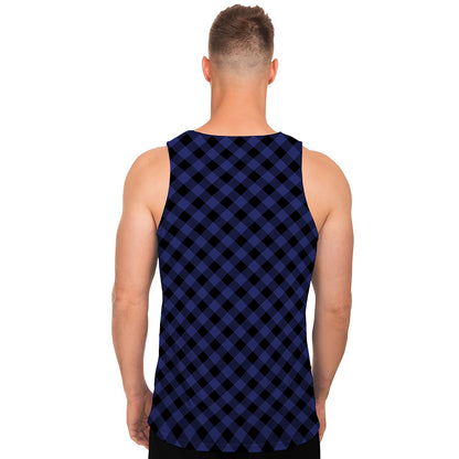 Navy And Black Buffalo Plaid Print Men's Tank Top