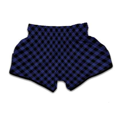 Navy And Black Buffalo Plaid Print Muay Thai Boxing Shorts