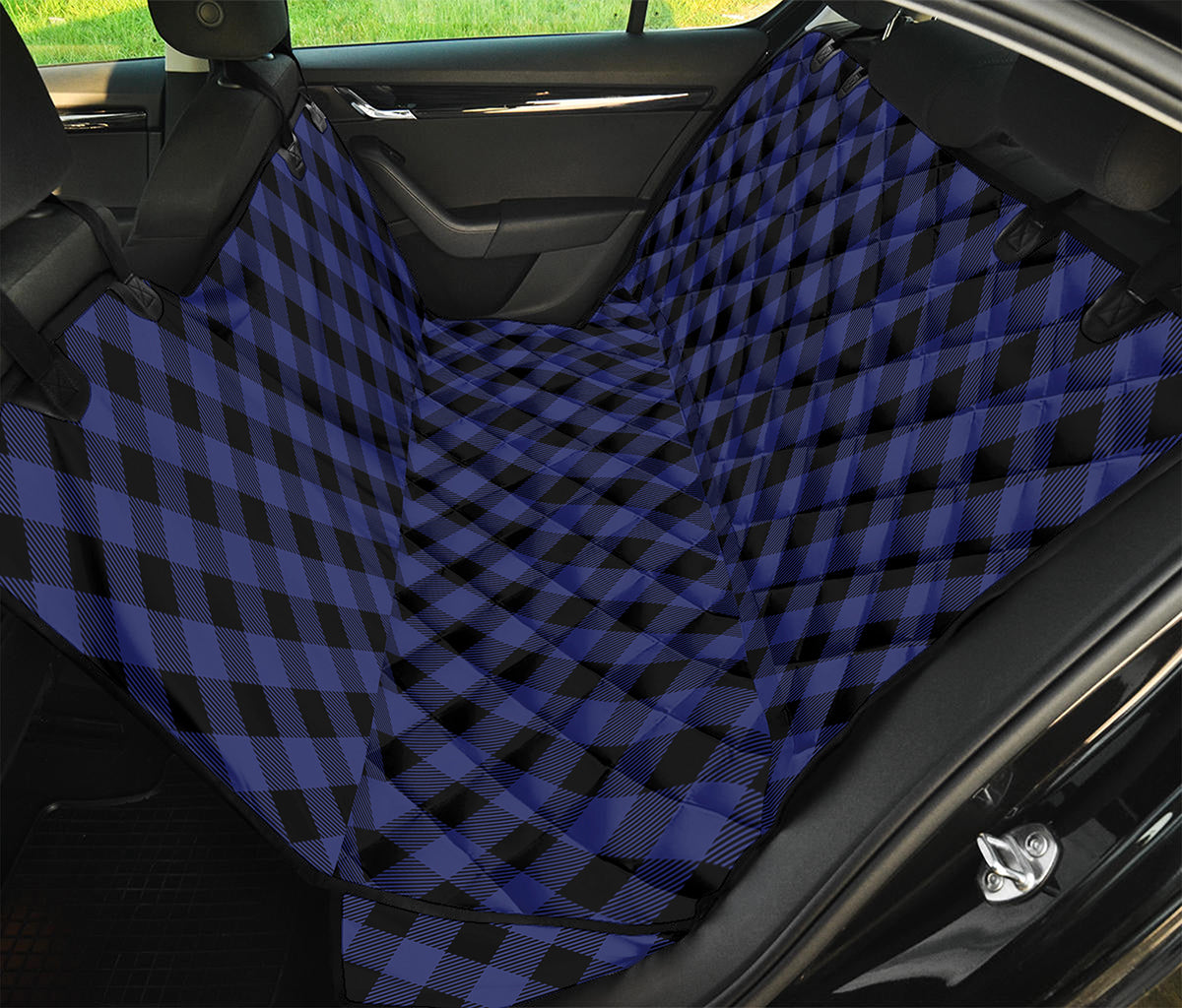 Navy And Black Buffalo Plaid Print Pet Car Back Seat Cover