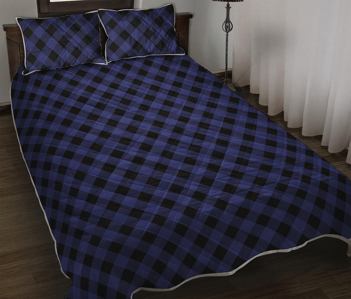 Navy And Black Buffalo Plaid Print Quilt Bed Set