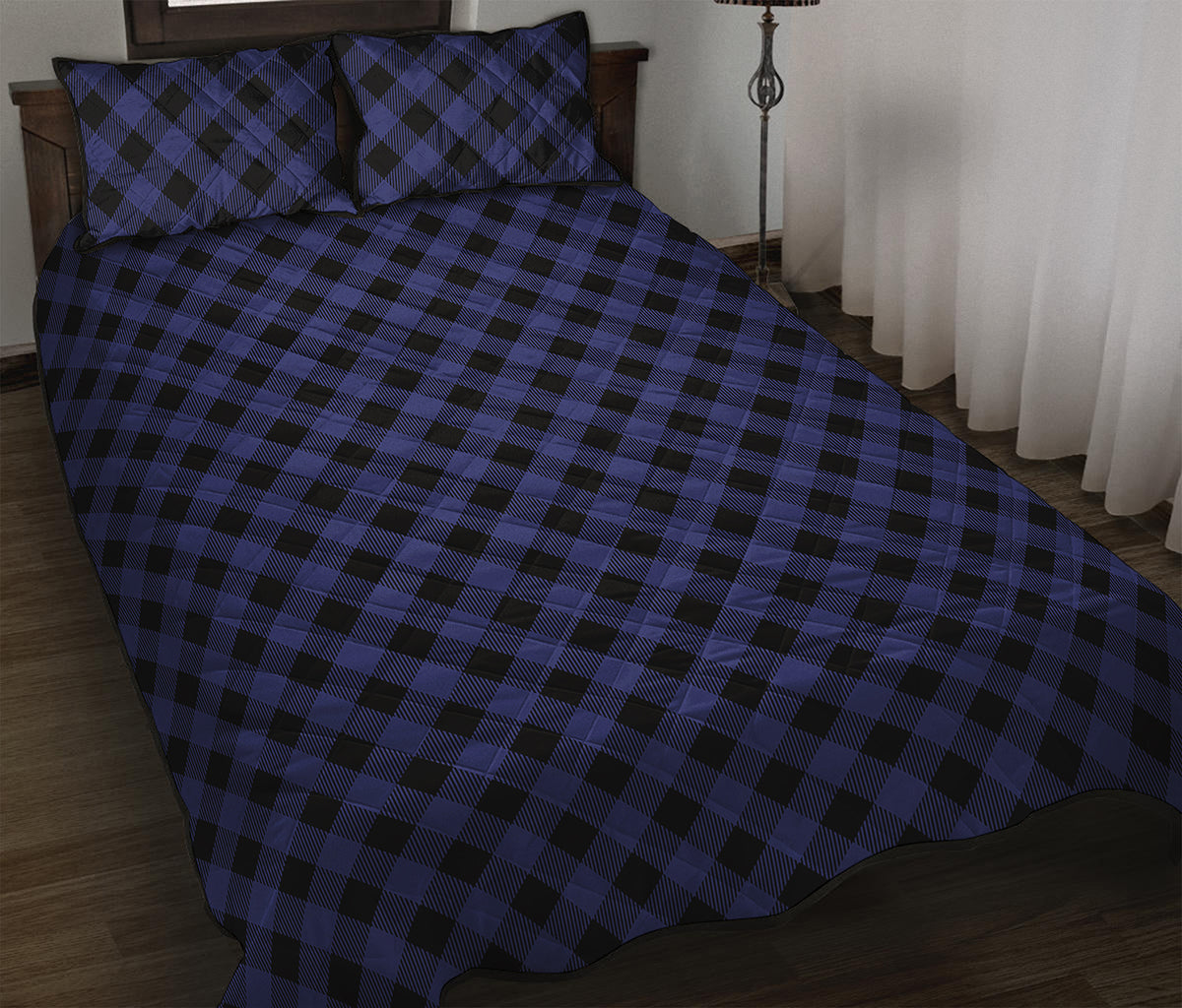 Navy And Black Buffalo Plaid Print Quilt Bed Set