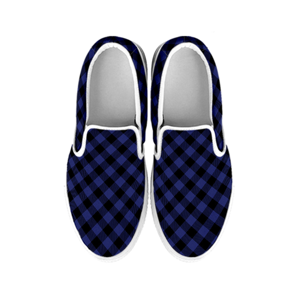 Navy And Black Buffalo Plaid Print White Slip On Shoes