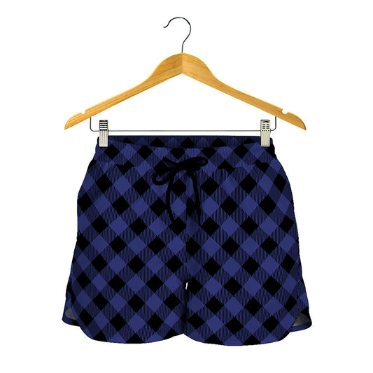 Navy And Black Buffalo Plaid Print Women's Shorts