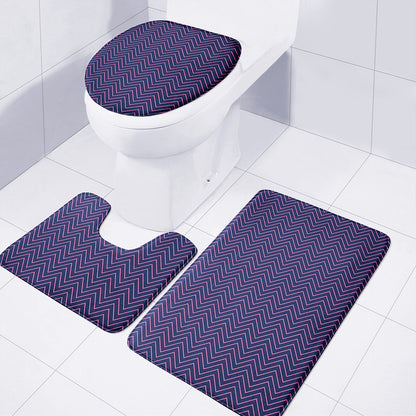 Navy And Pink Zigzag Pattern Print 3 Piece Bath Mat Set