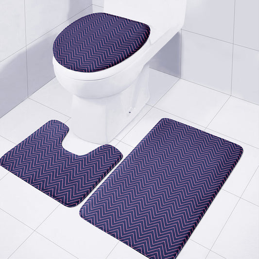 Navy And Pink Zigzag Pattern Print 3 Piece Bath Mat Set