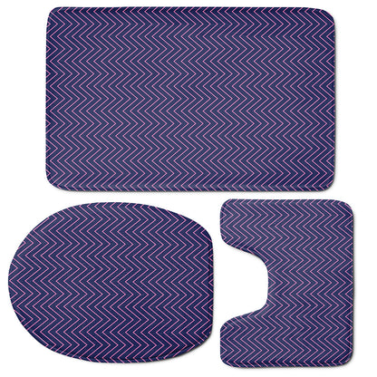 Navy And Pink Zigzag Pattern Print 3 Piece Bath Mat Set
