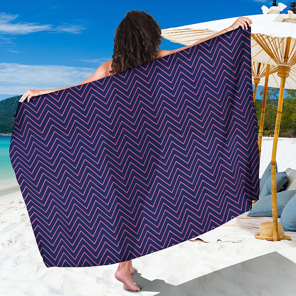 Navy And Pink Zigzag Pattern Print Beach Sarong Wrap