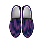 Navy And Pink Zigzag Pattern Print Black Slip On Shoes