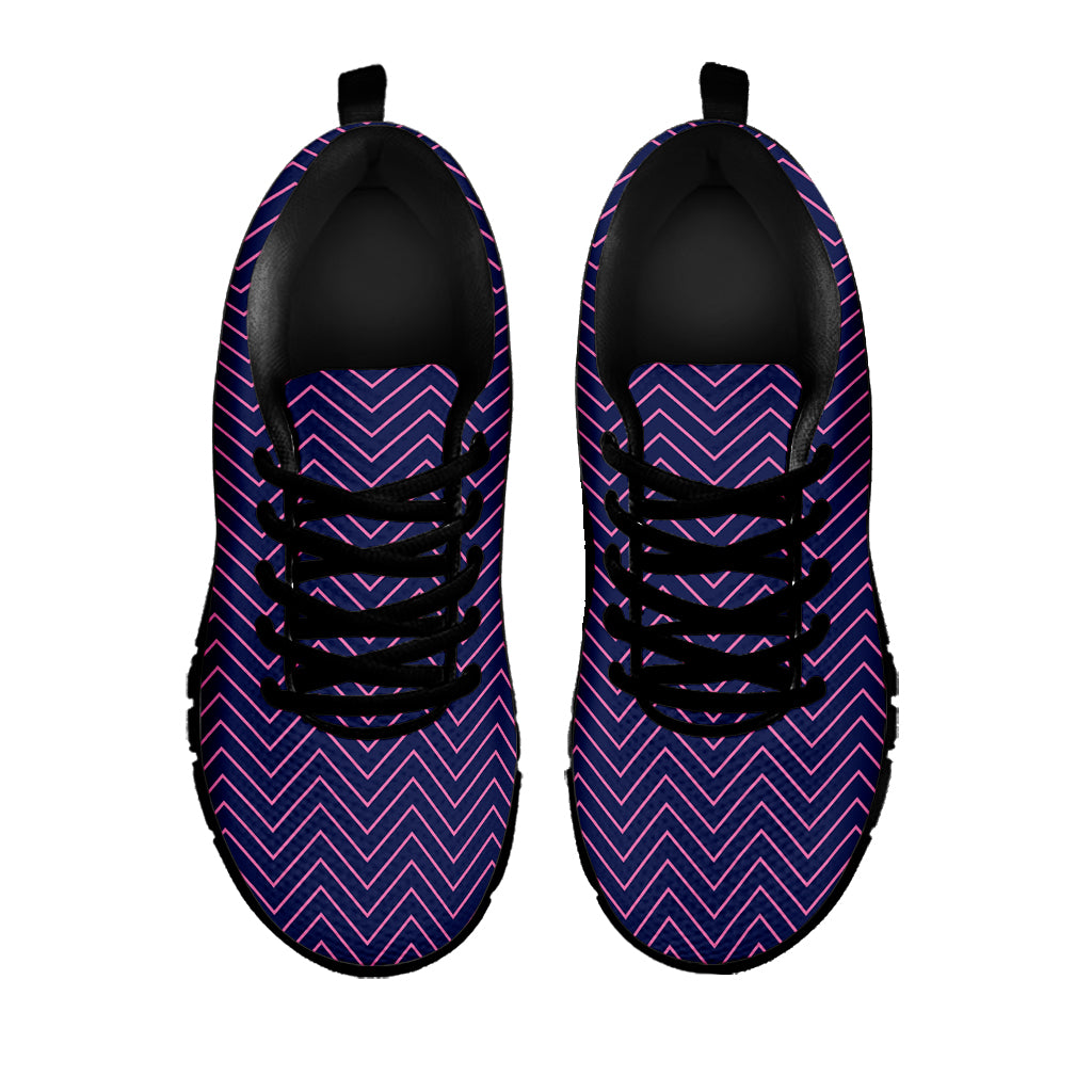 Navy And Pink Zigzag Pattern Print Black Sneakers