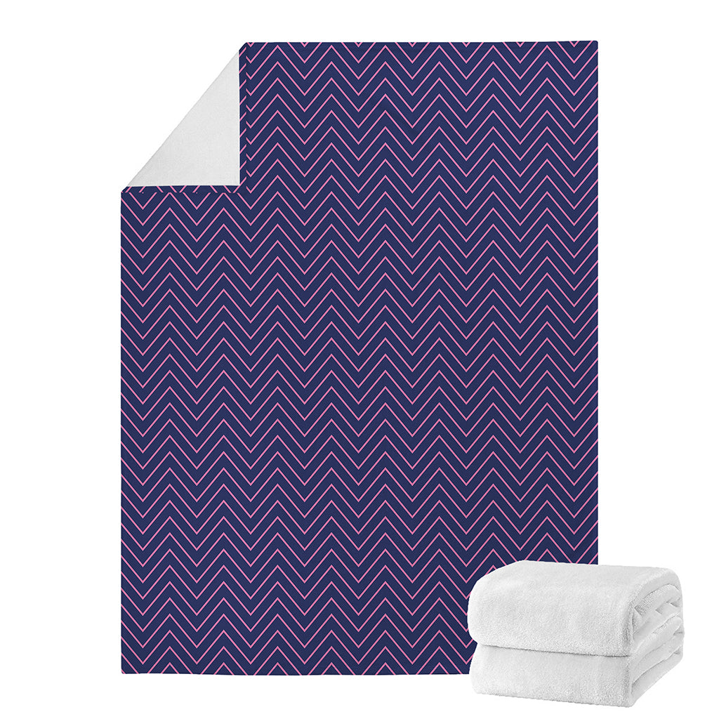 Navy And Pink Zigzag Pattern Print Blanket