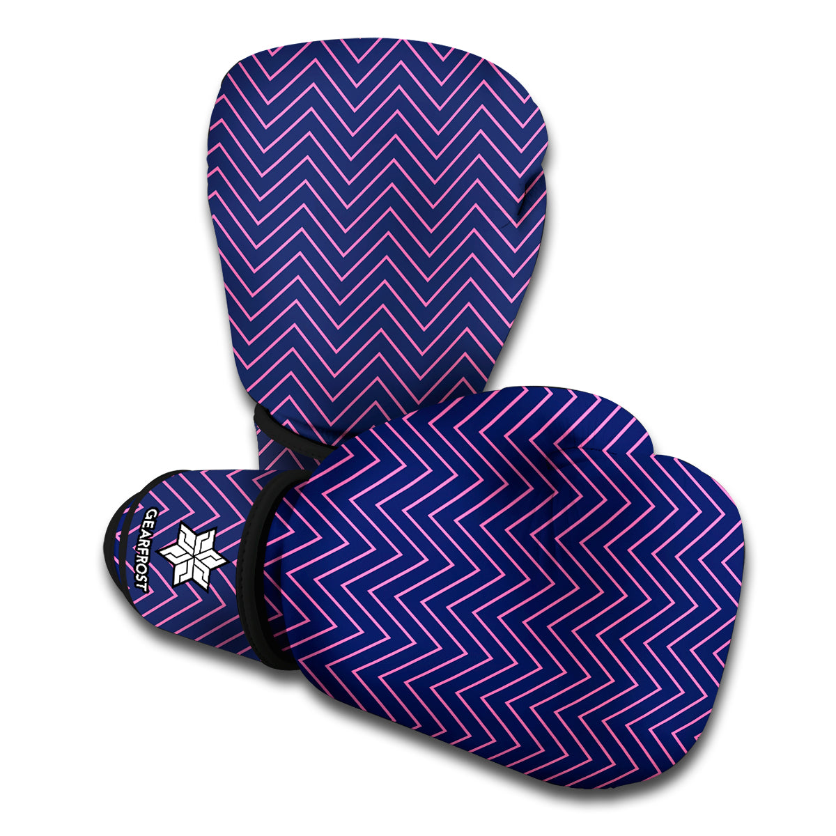 Navy And Pink Zigzag Pattern Print Boxing Gloves