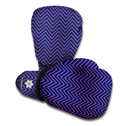 Navy And Pink Zigzag Pattern Print Boxing Gloves