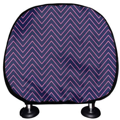 Navy And Pink Zigzag Pattern Print Car Headrest Covers