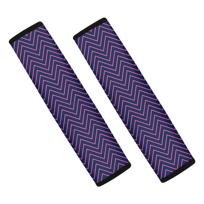 Navy And Pink Zigzag Pattern Print Car Seat Belt Covers