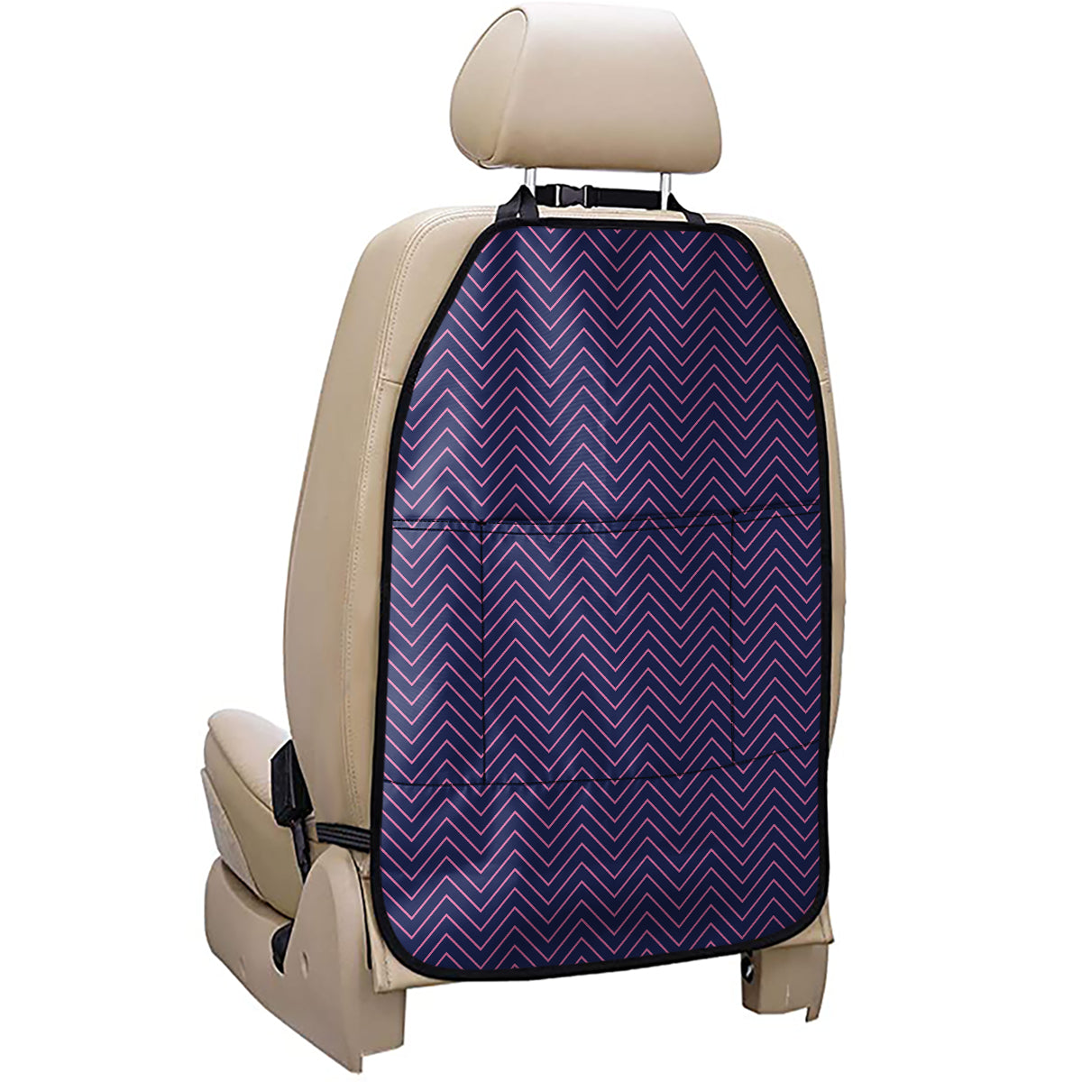 Navy And Pink Zigzag Pattern Print Car Seat Organizers