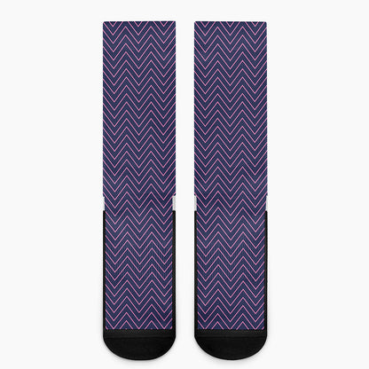 Navy And Pink Zigzag Pattern Print Crew Socks