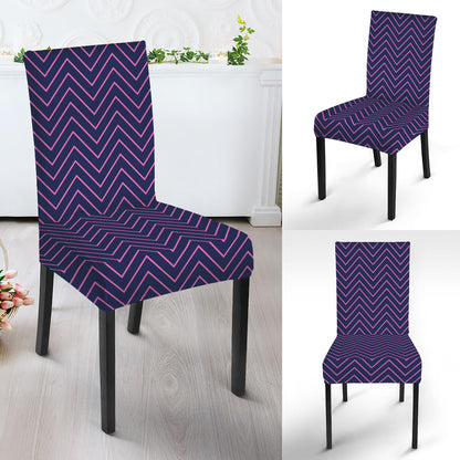 Navy And Pink Zigzag Pattern Print Dining Chair Slipcover