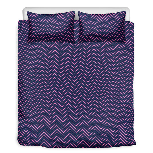 Navy And Pink Zigzag Pattern Print Duvet Cover Bedding Set