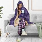 Navy And Pink Zigzag Pattern Print Hooded Blanket