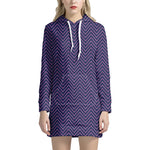 Navy And Pink Zigzag Pattern Print Hoodie Dress