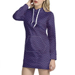 Navy And Pink Zigzag Pattern Print Hoodie Dress