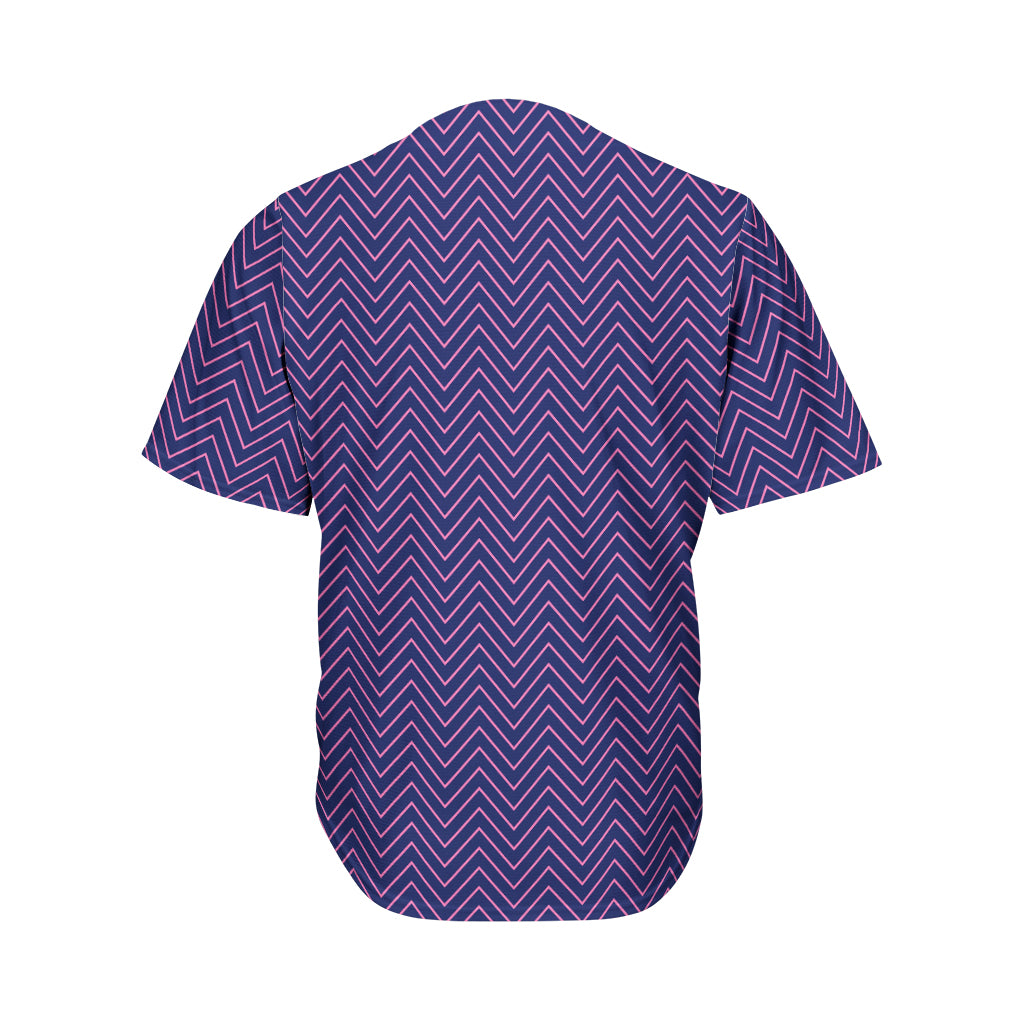 Navy And Pink Zigzag Pattern Print Men's Baseball Jersey