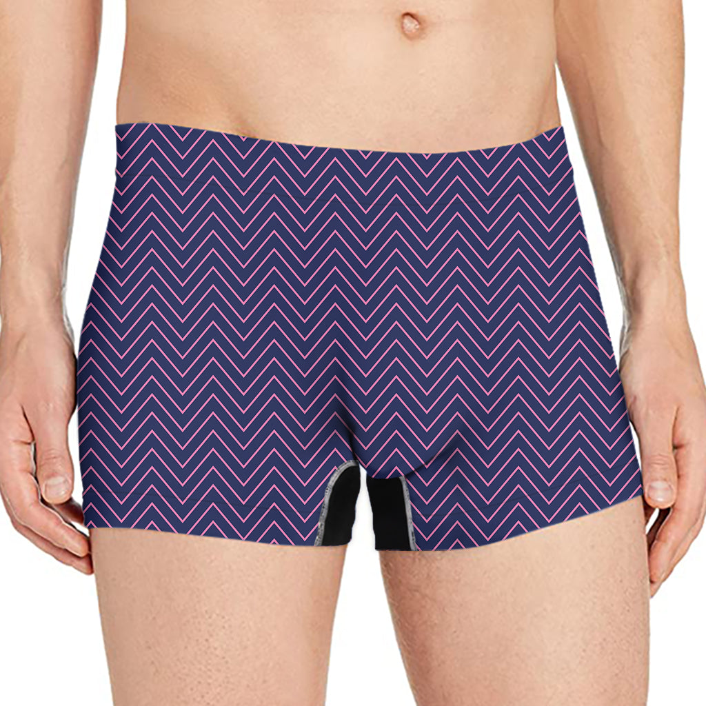 Navy And Pink Zigzag Pattern Print Men's Boxer Briefs