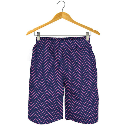 Navy And Pink Zigzag Pattern Print Men's Shorts