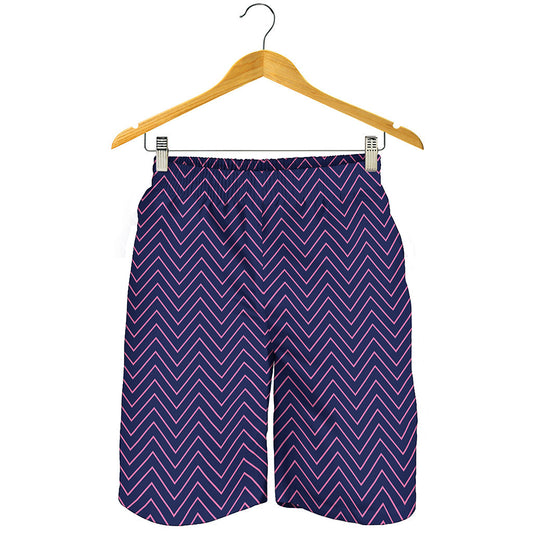 Navy And Pink Zigzag Pattern Print Men's Shorts
