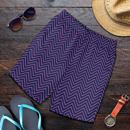 Navy And Pink Zigzag Pattern Print Men's Shorts