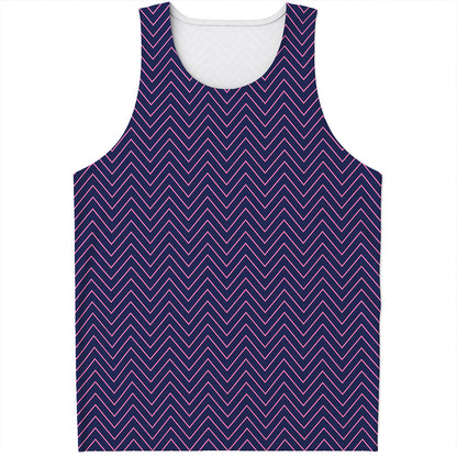 Navy And Pink Zigzag Pattern Print Men's Tank Top