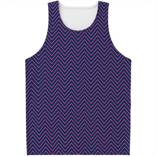 Navy And Pink Zigzag Pattern Print Men's Tank Top